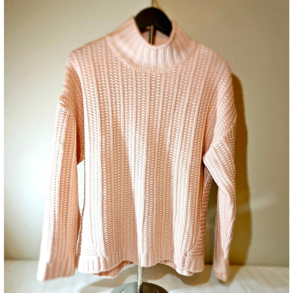 Garnet Hill SZ L Cashmere Funnel-neck blush sweater relaxed fit chunky knit